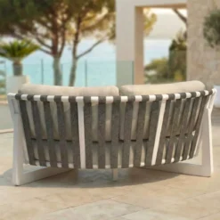 Set angolare da giardino in alluminio 5 posti 5 pezzi Long Beach Bianco cenere e beige