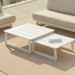 Set angolare da giardino in alluminio 6 posti 6 pezzi Long Beach Bianco cenere e tortora
