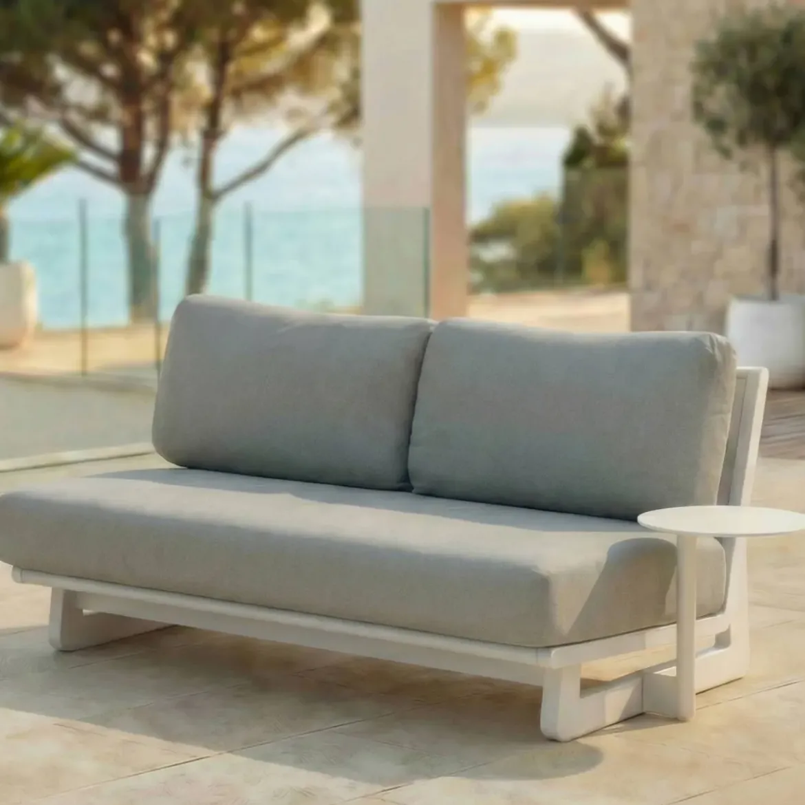 Set angolare in alluminio per giardino 5 posti 5 pezzi Long Beach Bianco cenere e tortora