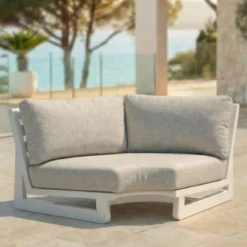 Set angolare in alluminio per giardino 6 posti 6 pezzi Long Beach Bianco cenere e beige