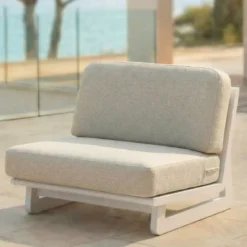 Set angolare in alluminio per giardino 6 posti 6 pezzi Long Beach Bianco cenere e beige