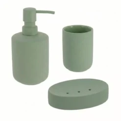 Set bicchiere distributore e porta sapone in grès Timeless Verde cachi