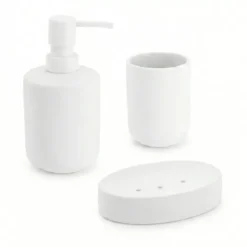 Set bicchiere portasapone e distributore in grès Timeless Bianco