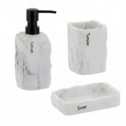 Set bicchiere, portasapone e distributore di sapone in poliresina effetto marmo Paola Grigio