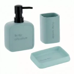 Set bicchiere portaspazzolino e distributore in poliresina incisa Julia Verde acqua