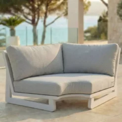 Set da giardino angolare in alluminio 7 posti 7 pezzi Long Beach Bianco cenere e grigio chiaro