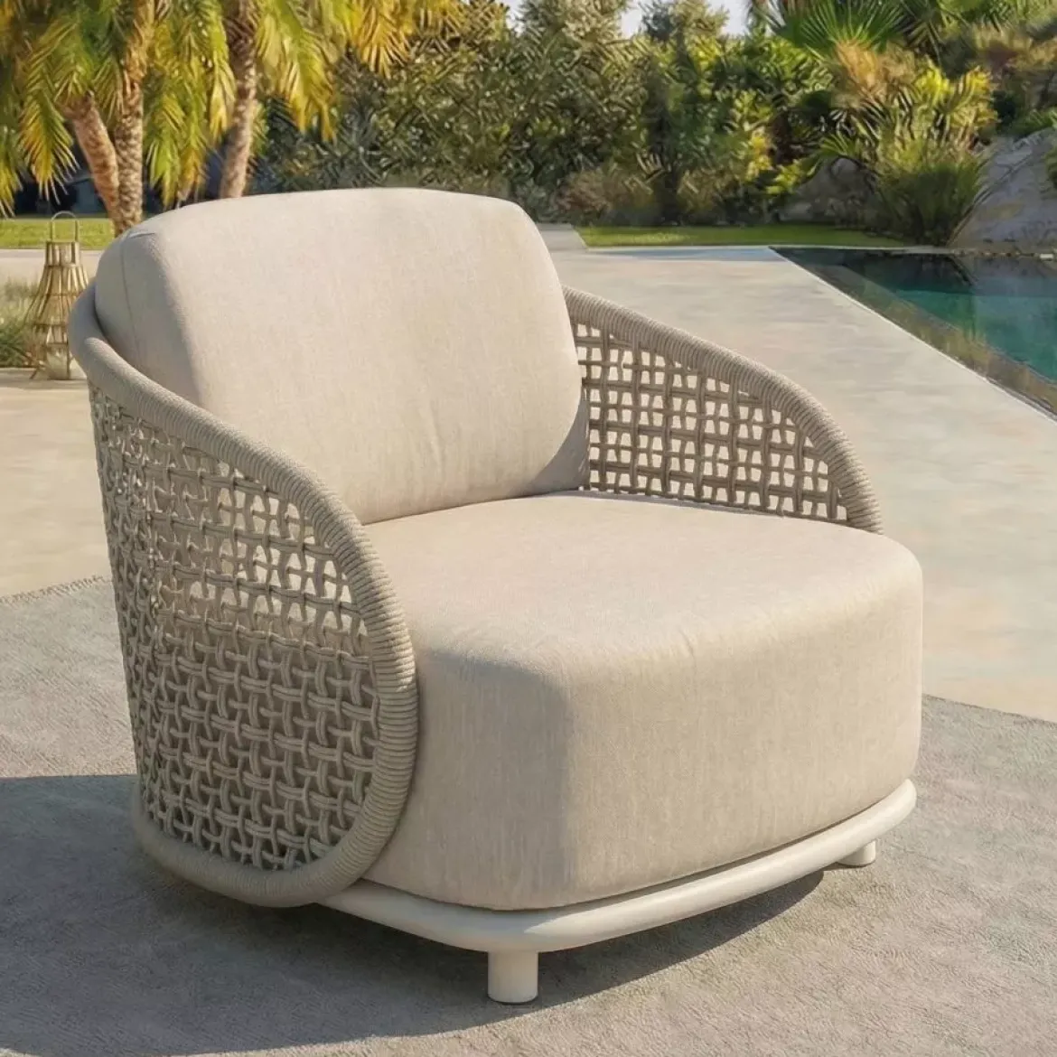 Set da giardino effetto rattan e alluminio 4 posti 5 pezzi Riviera Beige