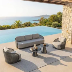 Set da giardino effetto rattan e alluminio 5 posti 5 pezzi Riviera Grigio antracite
