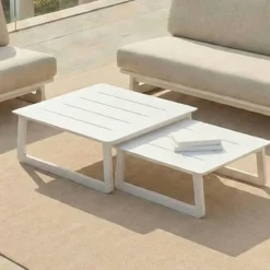 Set da giardino in alluminio 8 posti 6 pezzi Long Beach Bianco cenere e grigio chiaro