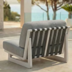 Set da giardino in alluminio 4 posti 4 pezzi Long Beach Bianco cenere e grigio chiaro