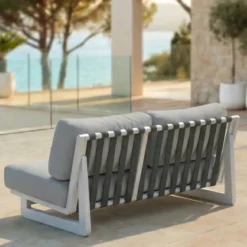 Set da giardino in alluminio 4 posti 4 pezzi Long Beach Bianco cenere e grigio chiaro