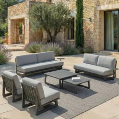 Set da giardino in alluminio 7 posti 6 pezzi Long Beach Grigio antracite e grigio chiaro