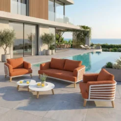 Set da giardino in alluminio 4 posti 5 pezzi Monte Carlo Bianco e terracotta