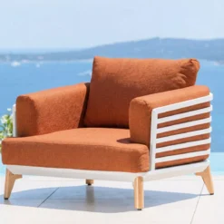 Set da giardino in alluminio 4 posti 5 pezzi Monte Carlo Bianco e terracotta