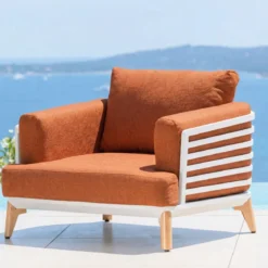 Set da giardino in alluminio 5 posti 5 pezzi Monte Carlo Bianco e terracotta