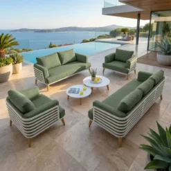 Set da giardino in alluminio 7 posti 6 pezzi Monte Carlo Bianco e verde rosmarino