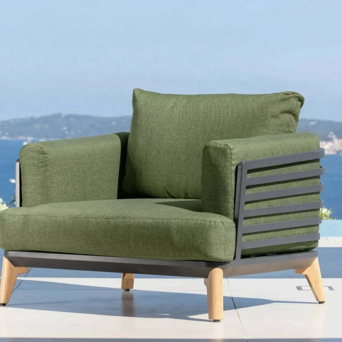 Set da giardino in alluminio 8 posti 6 pezzi Monte Carlo Grigio antracite e verde rosmarino