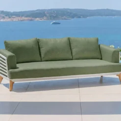 Set da giardino in alluminio 9 posti 12 pezzi Monte Carlo Bianco e verde rosmarino
