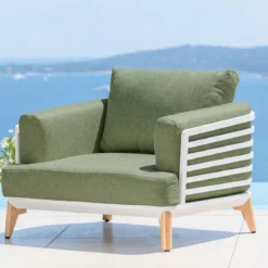 Set da giardino in alluminio 9 posti 12 pezzi Monte Carlo Bianco e verde rosmarino