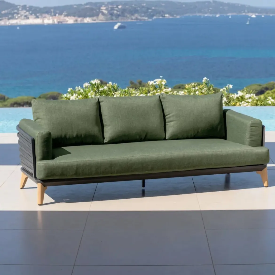 Set da giardino in alluminio 9 posti 12 pezzi Monte Carlo Grigio antracite e verde rosmarino