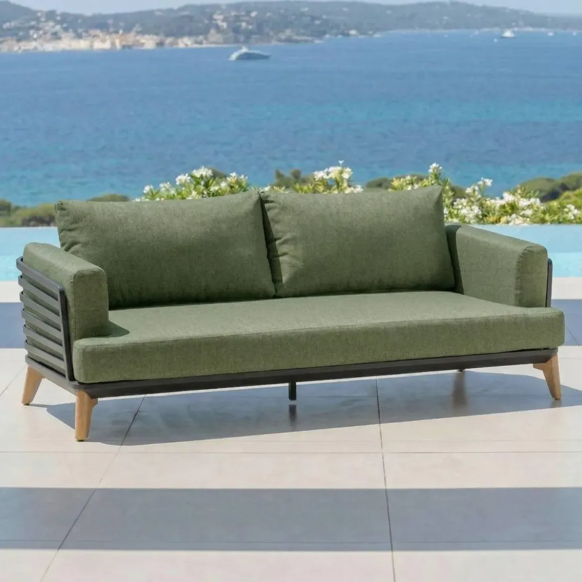 Set da giardino in alluminio 9 posti 12 pezzi Monte Carlo Grigio antracite e verde rosmarino