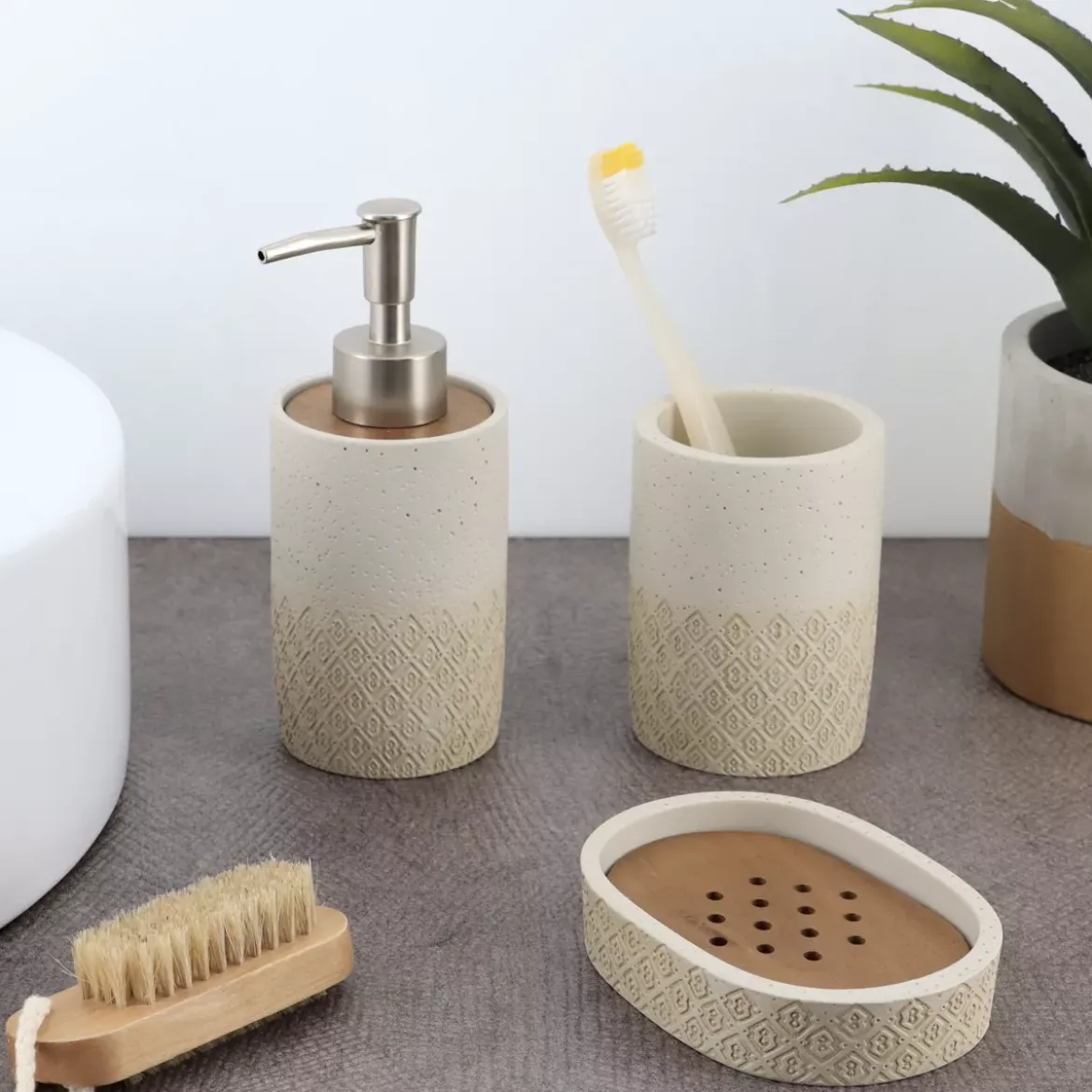 Set di accessori da bagno incisi Casabianca Naturale