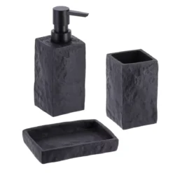 Set di accessori per il bagno effetto pietra Nero