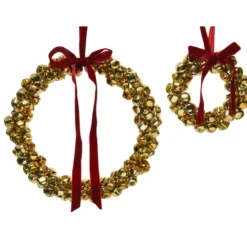 Set di 2 addobbi da appendere in metallo (D25 cm) Corona e velluto Oro