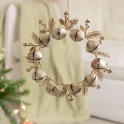 Set di 2 addobbi natalizi da appendere in metallo (D19 cm) Corona di campanelli Perla