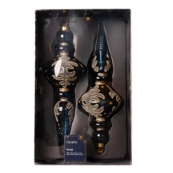 Set di 2 addobbi natalizi da appendere in vetro (H24 cm) Riflesso di Mezzanotte Blu
