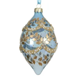 Set di 2 addobbi natalizi in vetro (H14 cm) Fogliame invernale Blu