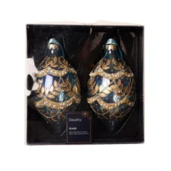 Set di 2 addobbi natalizi in vetro (H14 cm) Fogliame invernale Blu