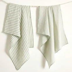 Set di 2 asciugamani in garza di cotone (50 x 70 cm) Gaïa a righe Verde eucalipto