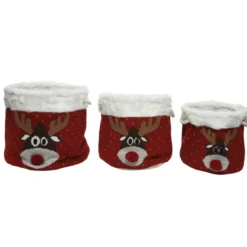 Set di 3 cesti portaoggetti (35 cm) Teste di renne Rosso