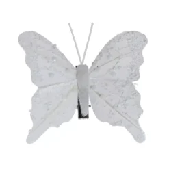 Set di 4 Farfalle su pinza (H8 cm) Scintillii e perle Bianco d'inverno