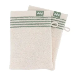 Set di 2 guanti da toilette in cotone (15 x 21 cm) Jeanne Verde salvia e Avorio