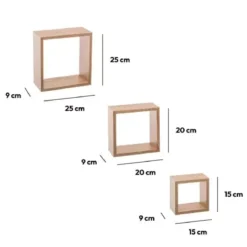 Set di 3 mensole Cube Naturale Modello piccolo