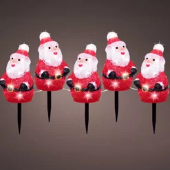 Set di 5 paletti da giardino luminosi 100 LED (H20 cm) Babbo Natale Bianco freddo