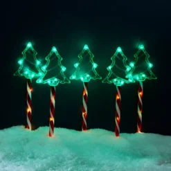 Set di 5 paletti luminosi con pile 45 LED (H44 cm) Abeti Candy Multicolore