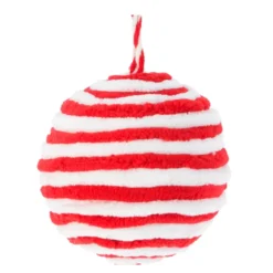 Set di 4 palline di Natale (D80 mm) in lana a righe rosse e bianche