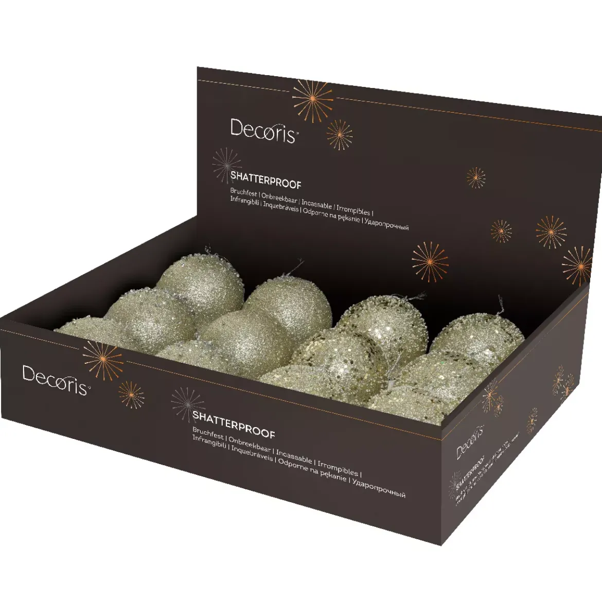 Set di 12 palline di Natale (D100 mm) Pioggia di diamanti Champagne