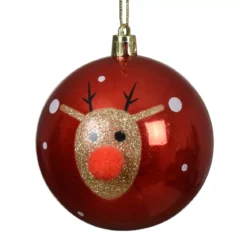 Set di 12 Palline di Natale (D80 mm) Renna Clown con glitter Rosso e oro