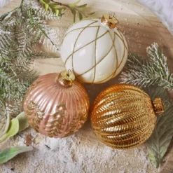 Set di 12 palline di Natale in vetro (D100 mm) Sogno Oro, rosa e bianco