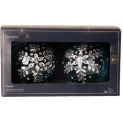 Set di 2 palline di Natale in vetro (D100 mm) Ghiaccio di diamante Azzurro