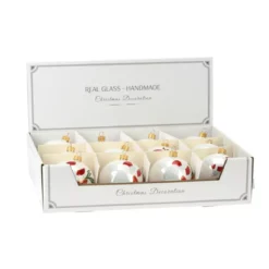 Set di 12 palline di Natale in vetro (D80 mm) Natale Tradizionale Bianco perlato