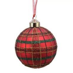 Set di 3 palline di Natale in vetro (D80 mm) Quadretti luccicanti Rosso