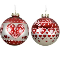 Set di 12 palline di Natale in vetro (D80 mm) Cuore di Natale Rosso