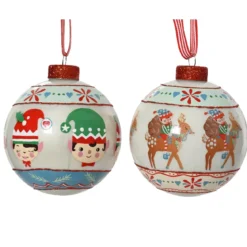 Set di 12 palline di Natale in vetro (D80 mm) Elfi e renne Multicolore