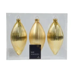 Set di 3 palline di Natale in vetro (D60 mm) Goccia preziosa Oro