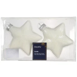 Set di 2 pendenti di Natale in vetro (H10 cm) Stelle Celesti Bianco lana